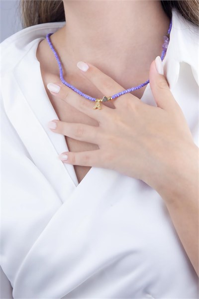 A Letter Lilac Bead Design Necklace
