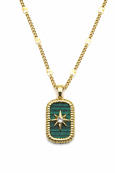 Emerald Green North Star Necklace - Gold-Tone