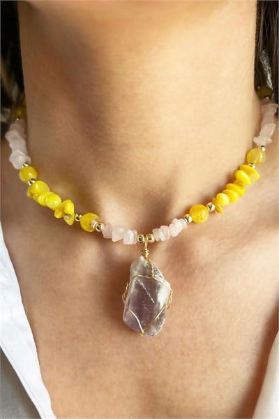 Amethyst and Agate Natural Stone Broken Stone Necklace