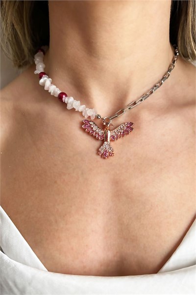 Phoenix Detail Broken Natural Stone and Chain Necklace