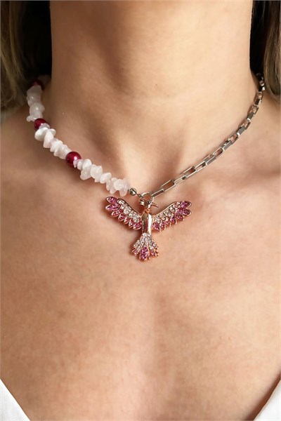 Phoenix Detail Broken Natural Stone and Chain Necklace