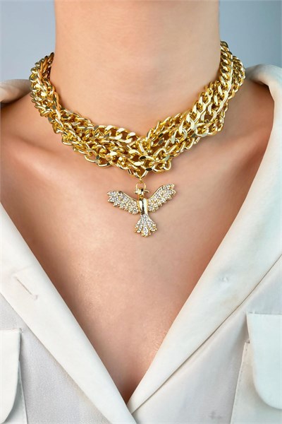 Phoenix Bird Spiral Chain Necklace - Gold