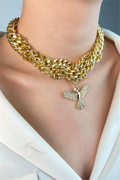 Phoenix Bird Spiral Chain Necklace - Gold