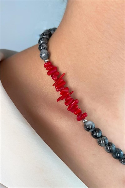Phoenix Bird Coral Natural Stone Bead Necklace - Gray