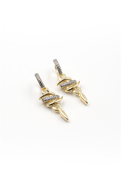 Asymmetrical Dangle Gold Earrings – Zircon Stone, Modern and Screw-Back Vip Design