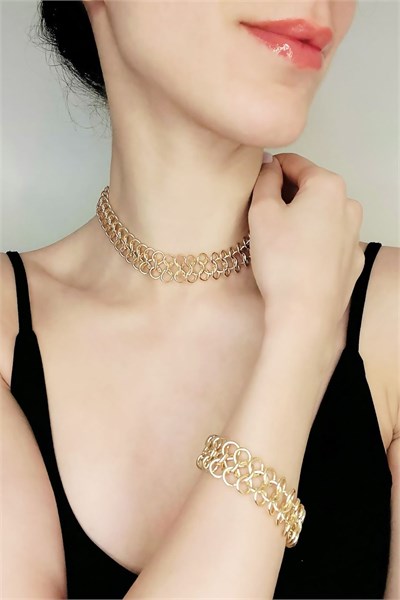 Asymmetric Design Gold Necklace Bracelet Set