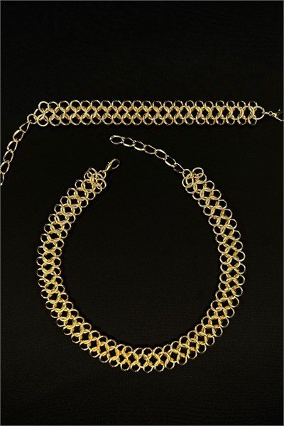 Asymmetric Design Gold Necklace Bracelet Set