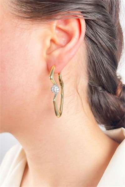 Asymmetric Zircon Stone Earrings - Gold