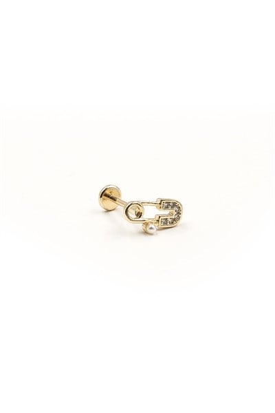 Paperclip Design Zircon Tragus & Helix Piercing – Gold | Hypoallergenic, Tarnish-Free