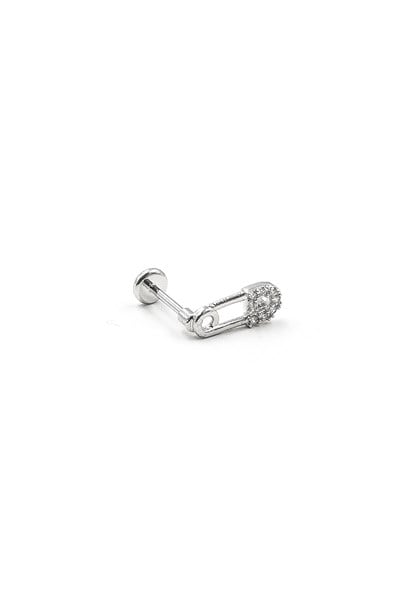 Paperclip Design Zircon Tragus & Helix Piercing – Silver | Hypoallergenic, Tarnish-Free