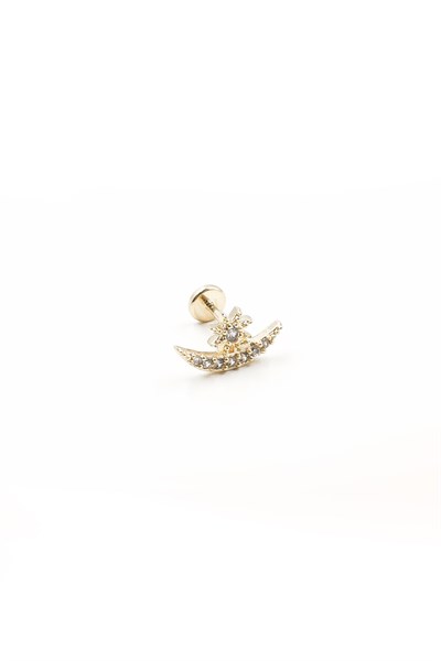 Crescent Star Zircon Tragus & Helix Piercing – Gold | Hypoallergenic, Tarnish-Free