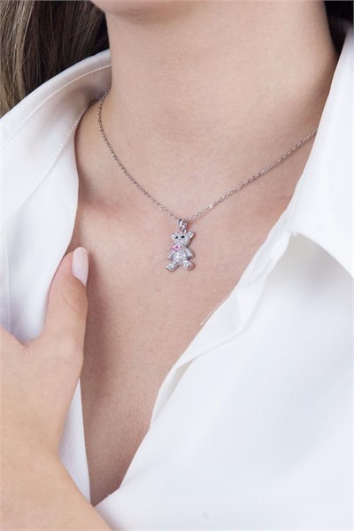 Bear Figure Silver Stainless Steel Necklace