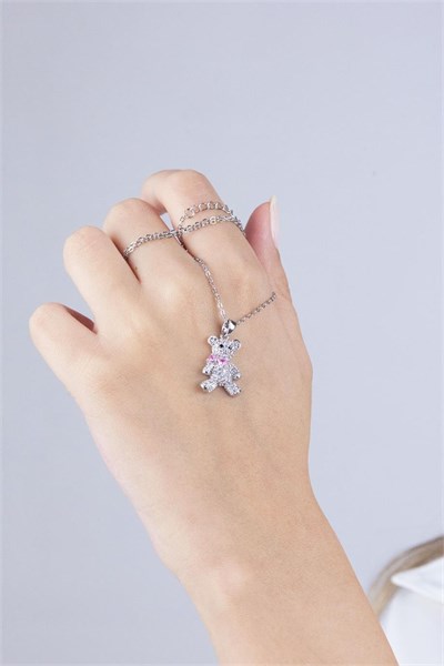 Bear Figure Silver Stainless Steel Necklace