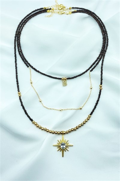 B Letter 3-Piece Bead Necklace Set