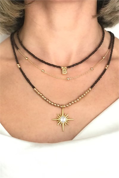 B Letter 3-Piece Bead Necklace Set