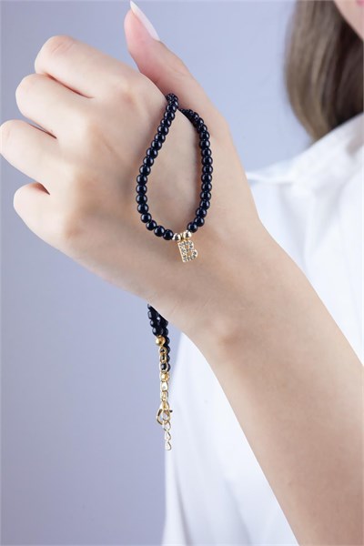 B Letter Black Pearl Design Necklace