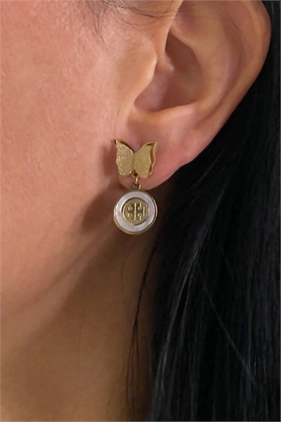White Gold Butterfly Model Steel Earrings