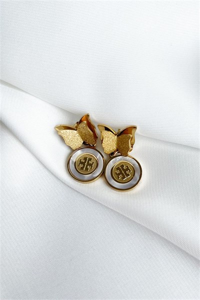 White Gold Butterfly Model Steel Earrings