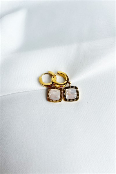 White Gold Roman Numeral Steel Earrings