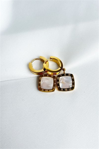 White Gold Roman Numeral Steel Earrings