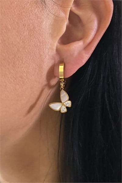White Gold Stone Butterfly Steel Earrings
