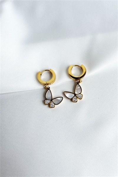 White Gold Stone Butterfly Steel Earrings