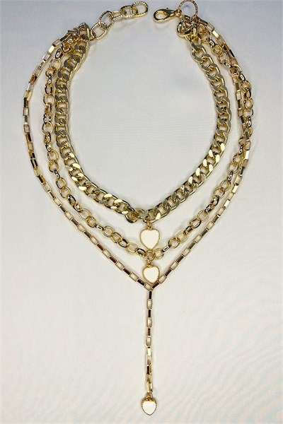 White Heart Detail Multiple Gold Necklace
