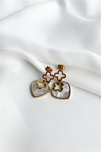 White Heart Gold Steel Earrings