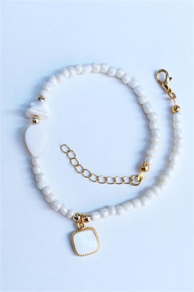 White Bone Stone White Bead Bracelet