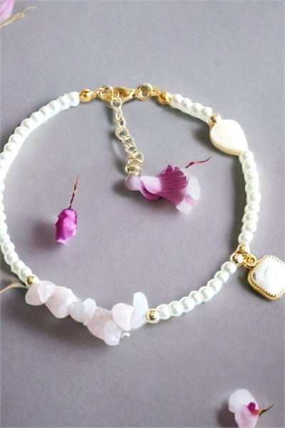 White Stone Detail Natural Broken Stone Bracelet