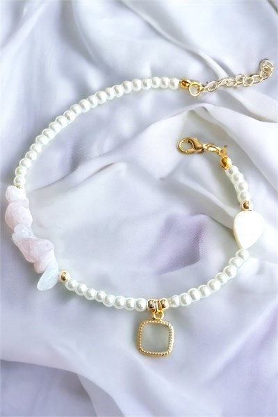 White Stone Detail Natural Broken Stone Bracelet