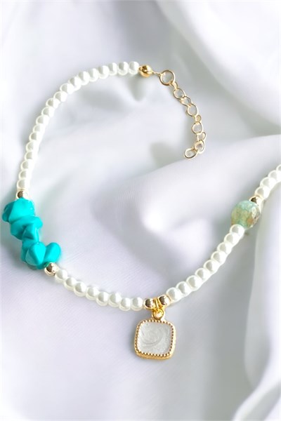 White Stone Detail Turquoise Broken Stone Bracelet