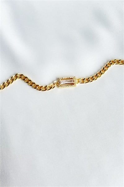 White Stone Detail Zircon Stone Gold Bracelet