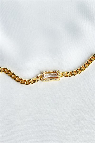 White Stone Detail Zircon Stone Gold Bracelet