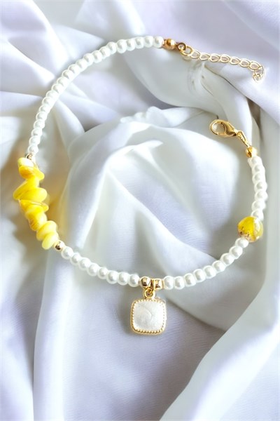 White Stone Ended Yellow Natural Stone Bracelet