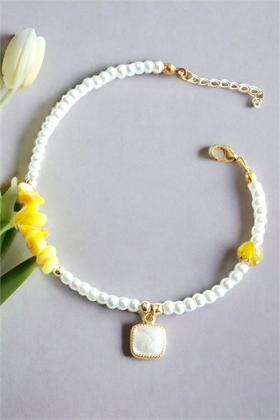 White Stone Ended Yellow Natural Stone Bracelet