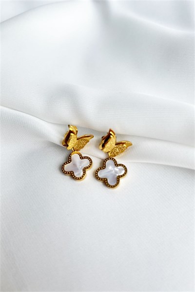 White Clover Gold Colored Butterfly Steel Earrings