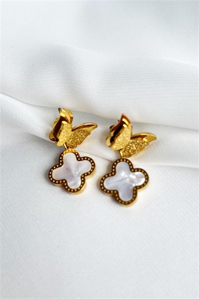 White Clover Gold Colored Butterfly Steel Earrings