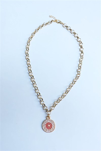 Zodiac Medal Ended Orange Double Necklace