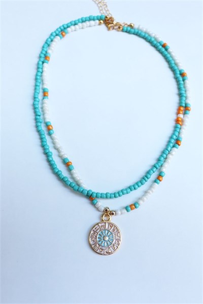 Zodiac Medal Ended Turquoise Double Necklace