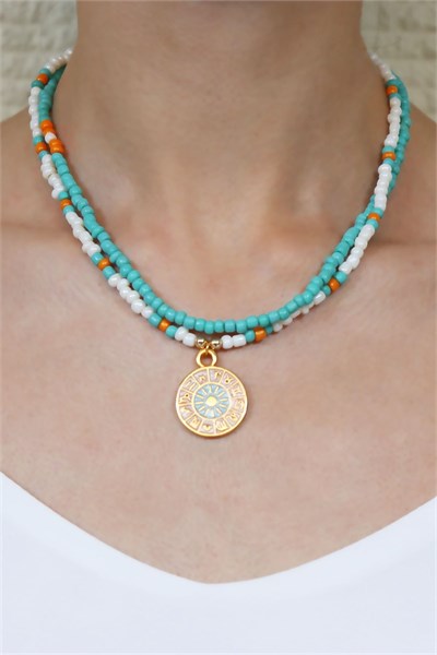 Zodiac Medal Ended Turquoise Double Necklace