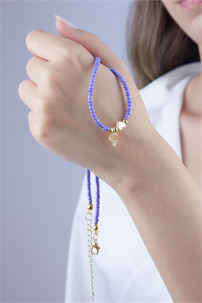 Ç Letter Lilac Bead Design Necklace