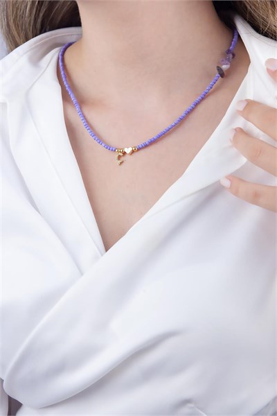 Ç Letter Lilac Bead Design Necklace
