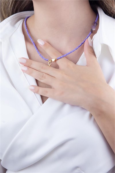 Ç Letter Lilac Bead Design Necklace
