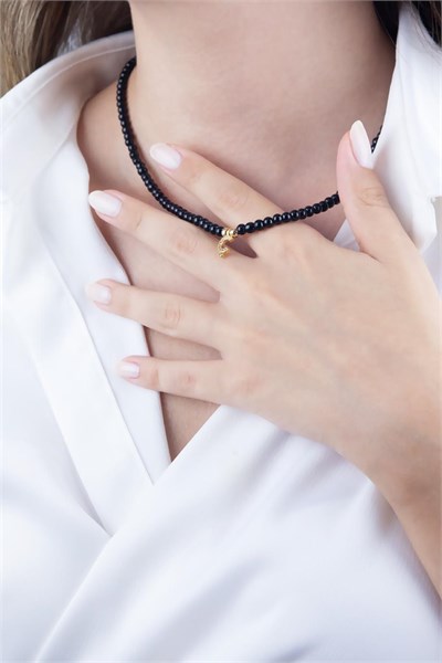 Ç Letter Black Pearl Design Necklace