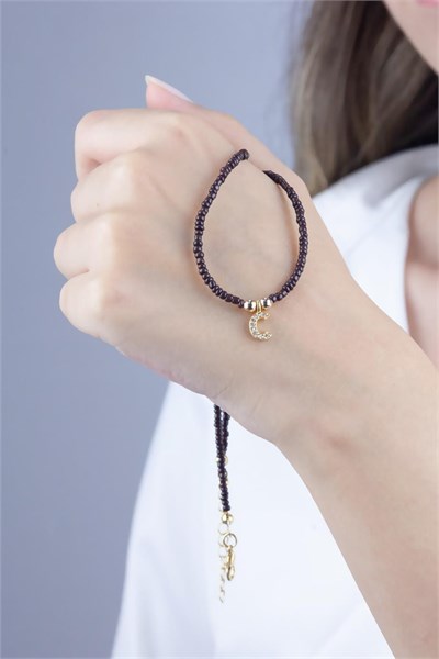 C Letter Coffee Bead Design Necklace