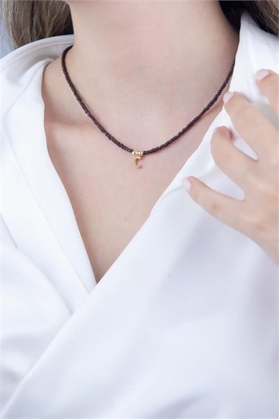 C Letter Coffee Bead Design Necklace