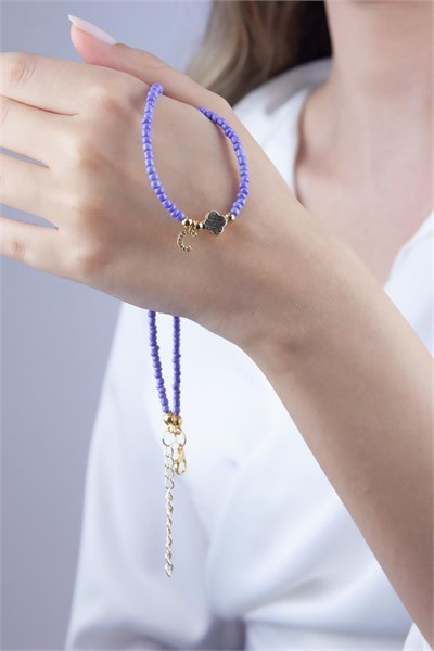 C Letter Lilac Bead Design Necklace