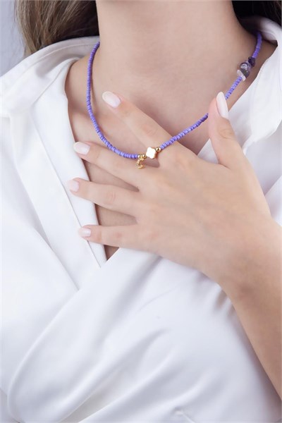 C Letter Lilac Bead Design Necklace