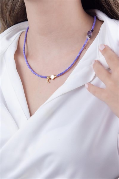 C Letter Lilac Bead Design Necklace